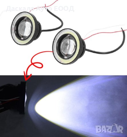 Комплект кръгли 9см LED ЛЕД халогени Лупа с анг.очи за вграждане, снимка 2 - Аксесоари и консумативи - 42455376