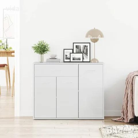 vidaXL Бюфет, бял гланц, 88x30x70 см, инженерно дърво, снимка 3 - Бюфети - 56147756