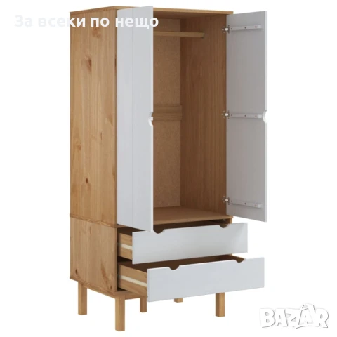 Гардероб кафяво и бяло 76,5x53x172 см бор масив Код P816, снимка 2 - Гардероби - 50829443