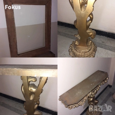 Страхотен бароков комплект дървена конзолна масичка с рамка, снимка 10 - Антикварни и старинни предмети - 53347529