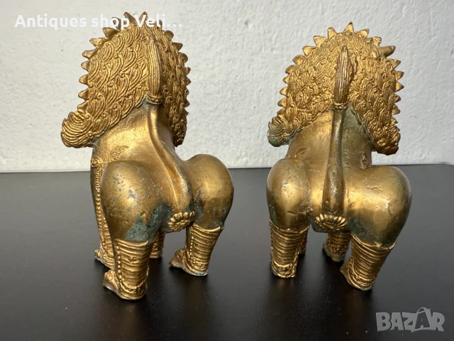 Китайски бронзови кучета Foo dog №7236 , снимка 4 - Антикварни и старинни предмети - 51094561