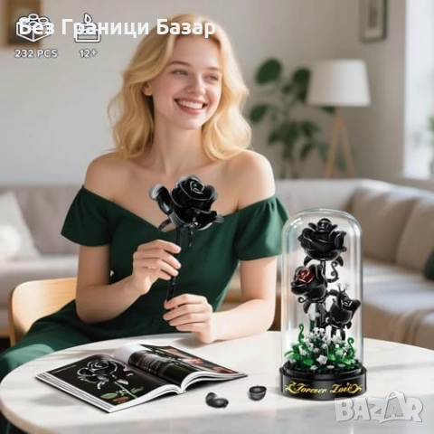 Нов букет Мини конструктор черни рози 232 части с LED осветление за дом, снимка 2 - Други - 53154638