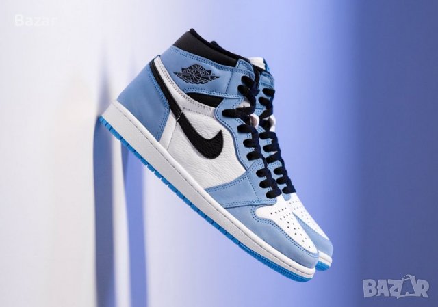 Чисто Нови Оригинални Обувки Nike Air Jordan 1 High Retro University Blue Heritage 43 Размер Номер, снимка 10 - Кецове - 39024448