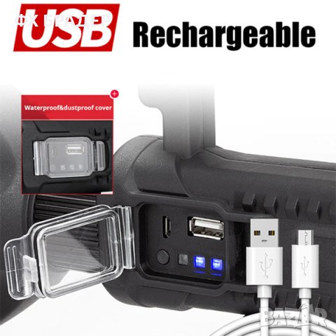 W591 P90 Мощен LED акумулаторен далекобоен фар 20W 1500M, снимка 3 - Лед осветление - 39731607