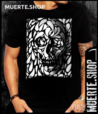 Черна тениска с щампа SKULL BLACK N WHITE