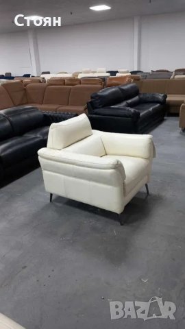 Светло кремав кожен фотьойл, снимка 6 - Дивани и мека мебел - 40431179