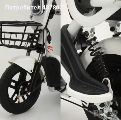 Електрически велосипед motor9 48V12AH – Максимална скорост 45 км/ч, 500W мотор, вакуумни гуми, бял/ч, снимка 7 - Велосипеди - 55838208