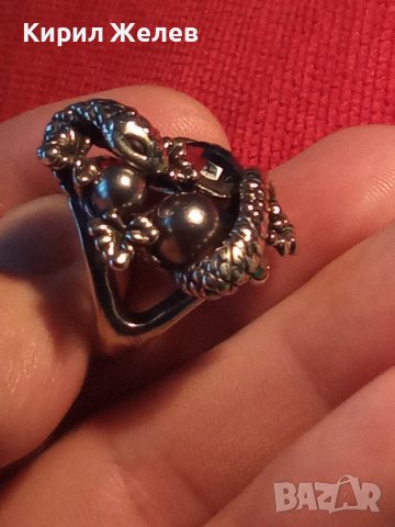 НЕО-ГОТИЧЕСКИ ФИГУРАЛЕН ЗМИЕВИДЕН КРИСТАЛЕН ПЕРЛЕН ПОСРЕБРЕН ПРЪСТЕН 26454, снимка 4 - Пръстени - 36421748