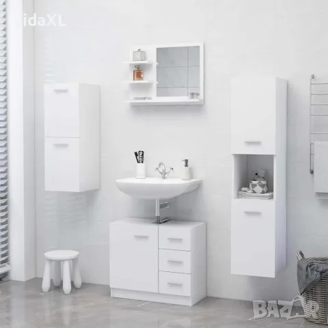 vidaXL Огледало за баня, бяло, 60x10,5x45 см, инженерно дърво, снимка 6 - Огледала - 56147854