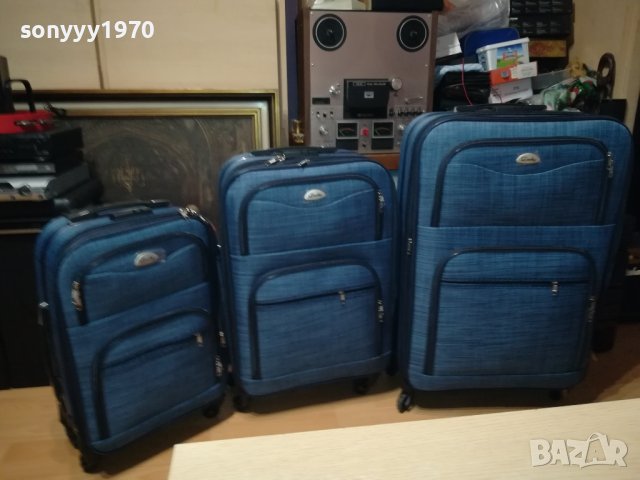 ТРИ КУФАРА В СИН ИЛИ ЧЕРВЕН ДЕНИМ 2608231707, снимка 3 - Куфари - 41974193