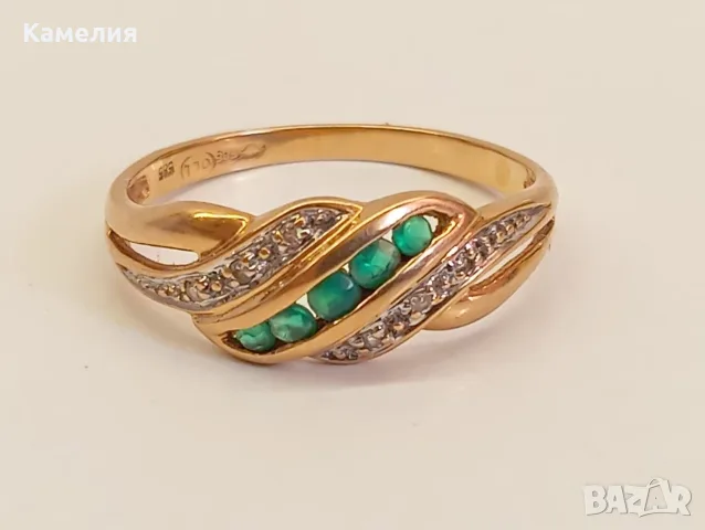 Златен пръстен с брилианти. , снимка 2 - Пръстени - 56093797