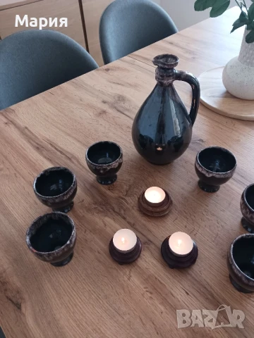 Сервиз за вино от седемдесетте плюс 3 свещника