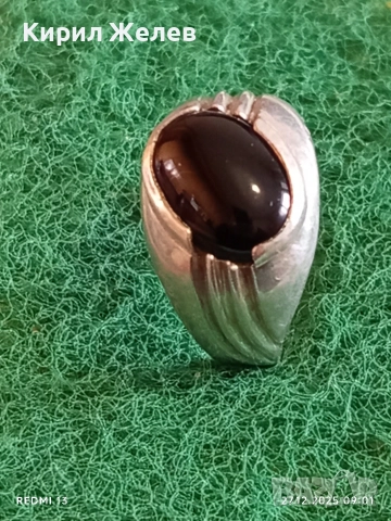 Скъпоценен Ретро Арт Нуво сребърен пръстен ювелирно шлифован Турмалин 37935, снимка 3 - Пръстени - 52909339
