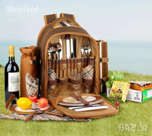 Висококачествена раница за пикник с комплект прибори за четири човека, снимка 6 - Къмпинг мебели - 50280193