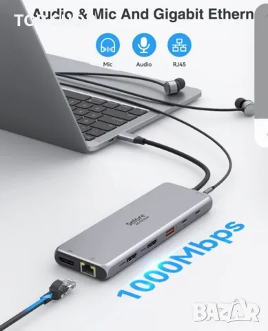 USB C докинг станция за два монитора, 13 в 1, снимка 3 - Друга електроника - 48735225