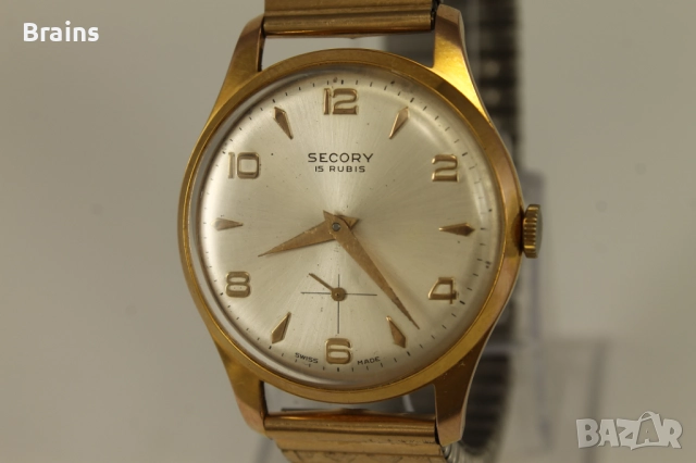 1960's SECORY Позлатен Швейцарски Ръчен Часовник, снимка 3 - Мъжки - 52380186