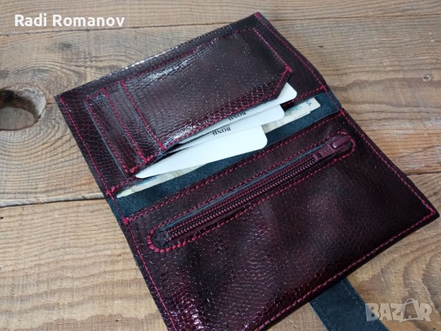 Дамски кожен портфейл, дамско портмоне,ръчна изработка, бордо, снимка 2 - Портфейли, портмонета - 41421087