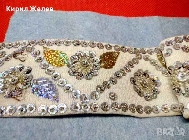 Стар ЕТНОГРАФСКИ ДАМСКИ КЕНАРЕН КОЛАН УКРАСЕН с ФЛОРАЛНИ МОТИВИ от БЛЕСТЯЩИ ПАЙЕТИ 47564, снимка 6 - Антикварни и старинни предмети - 47962834