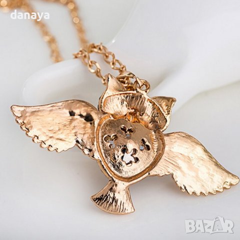 3295 Дамско колие с камъни Бухал с разперени крила, снимка 6 - Колиета, медальони, синджири - 38834740