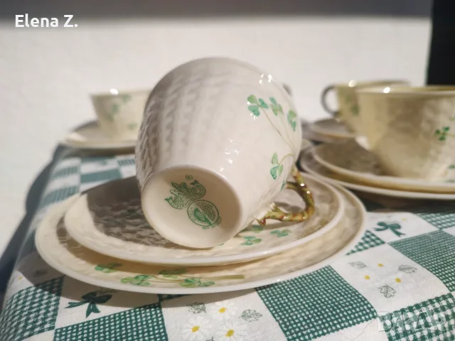 Троен сет за чай Belleek Ирландия - най-финия порцелан, снимка 9 - Чаши - 56137947