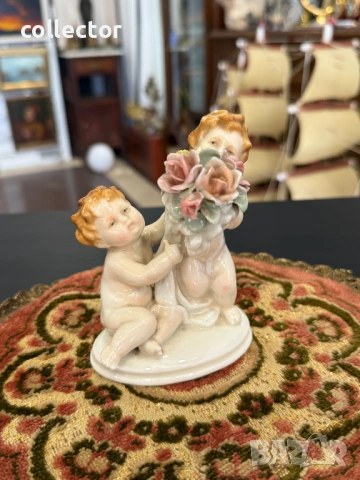 Порцеланова фигура ХЕРУВИМИ с букет от рози Karl Ens. №7906, снимка 2 - Колекции - 53663882