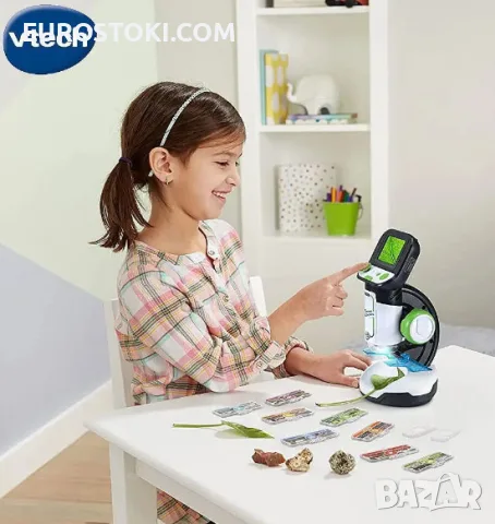 Детски микроскоп Vtech GENIUS XL, увеличение 200Х, комплект аксесоари, клипове от BBС, език: френски, снимка 4 - Образователни игри - 56145281