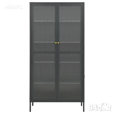 vidaXL Витрина, антрацит, 90x40x180 см, стомана и закалено стъкло, снимка 4 - Секции и витрини - 56147086