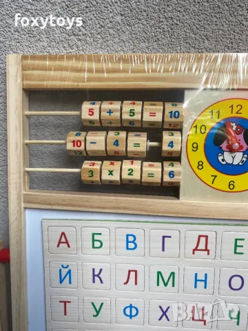 Дървена магнитна дъска със сметало, часовник и комплект магнитни букви и цифри, снимка 5 - Образователни игри - 50040917