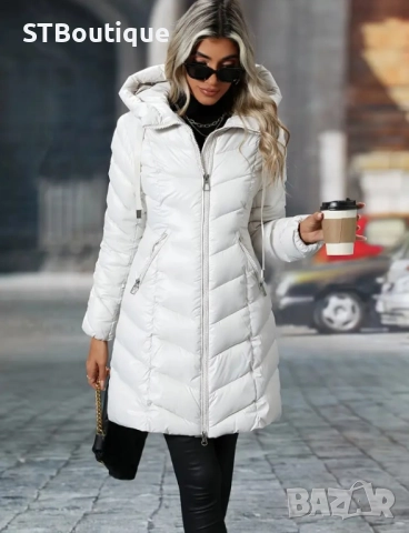 🧥 Дамско зимно яке със средна дължина в Черен и  цвят Кайсия , снимка 6 - Якета - 52267520