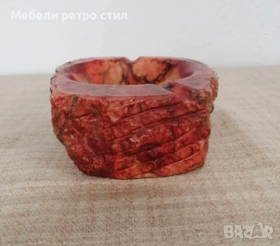 Винтидж пепелник от истински оранжев алабастър ''Romano Bianchi'' масивен, тежък, ръчно изработен., снимка 5 - Антикварни и старинни предмети - 52374855