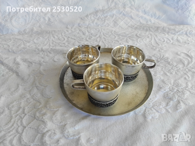 Винтидж посребрен сервиз за кафе - Юммет - СССР, снимка 2 - Антикварни и старинни предмети - 36112202
