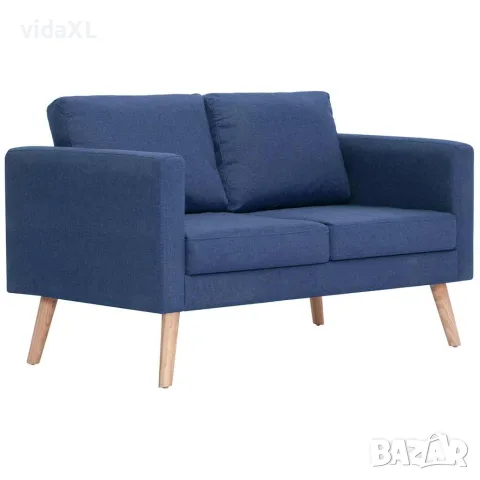 vidaXL 2-местен диван, текстил, син