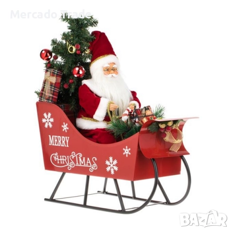 Коледна реалистична фигурка Дядо Коледа с шейна, музика и LED, 49см