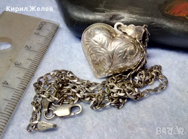 СРЕБЪРНО ЛАНЧЕ СРЕБРО 925 ITALI с РЪЧНО ГРАВИРАНО СРЕБЪРНО СЪРЧИЦЕ Рамка за СНИМКИ СРЕБРО 925 40111, снимка 4 - Колиета, медальони, синджири - 49365764