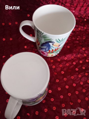 Две чаши от костен порцелан с екзотични мотиви, снимка 3 - Чаши - 42224680