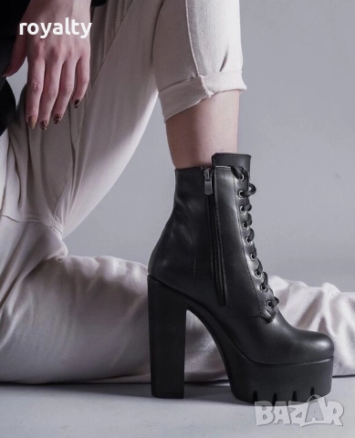 Боти на ток - черна кожа с черно ходило