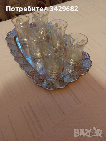 Стъклени чаши с дръжка за чай и Кафе с поднос, снимка 5 - Чаши - 41839874