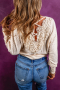 Дамска блуза в бежово с дълъг ръкав и ефектен гръб с бродерия, снимка 1 - Блузи с дълъг ръкав и пуловери - 44568555