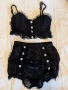 Луксозен черен дантела дантелен сет комплект от две части бикини висока талия с диамантени копчета , снимка 4
