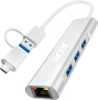 Acer USB C към Ethernet адаптер,USB-A/C хъб с 3 USB-A 3.1 и 1Gbps RJ45, снимка 1 - Кабели и адаптери - 44413238