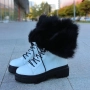 Равни боти - бяла кожа с черен ЕСТЕСТВЕН пух, снимка 5