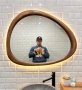 Ръчно изработено LED Огледало с подсветка в асиметрична дървена рамка от липа или дъб, снимка 2