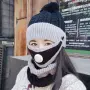 Модна дамска шапка с висока яка и маска за лице с филтър за дишане, снимка 3