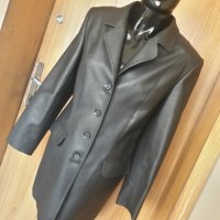 Черно кожено сако-манто-яке от корава изкуствена кожа Л, снимка 2 - Палта, манта - 34605072