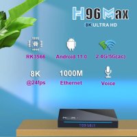 H96MAX UltraHD 3D 8K H.265 MaliG52 RK3566 4GBRAM Android 11 HDR10 TV Box Мултимедиен Плеър ТВ Бокс, снимка 2 - Плейъри, домашно кино, прожектори - 41373322