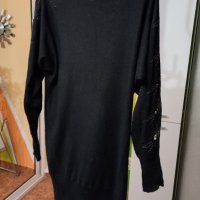 Наситено черен блузон плетиво с красиви ръкави. Размер L, XL. , снимка 4 - Блузи с дълъг ръкав и пуловери - 40522298