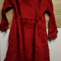 Ефирна памучна рокля тип престилка-риза в кока кола червен цвят с колан, снимка 1 - Рокли - 35803752