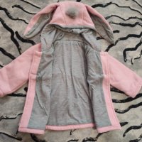 Страхотно детско тънко розово палто с качулка с ушички ( 8 месеца), снимка 2 - Бебешки якета и елеци - 40758603