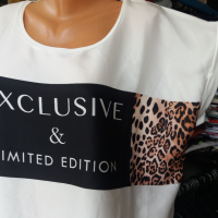 Бяла блуза с леопардова щампа - 2ХЛ и 3ХЛ размер , снимка 2 - Тениски - 36361567