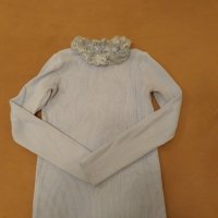 Италианска плетена светло синя блузка с дълъг ръкав , изчистена отпред и отзад и с ефектна дантелена, снимка 3 - Блузи с дълъг ръкав и пуловери - 39217923